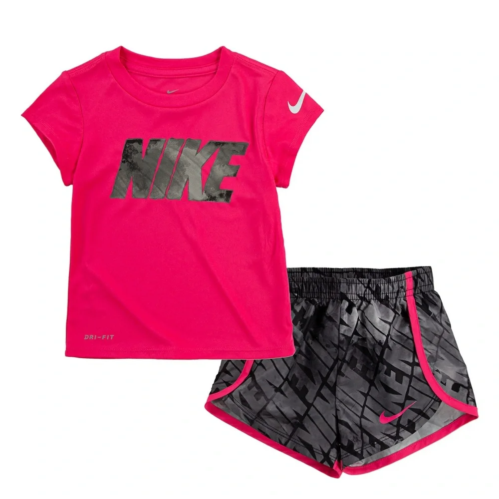 Nike graphic Dri-FIT pink tee and short Set